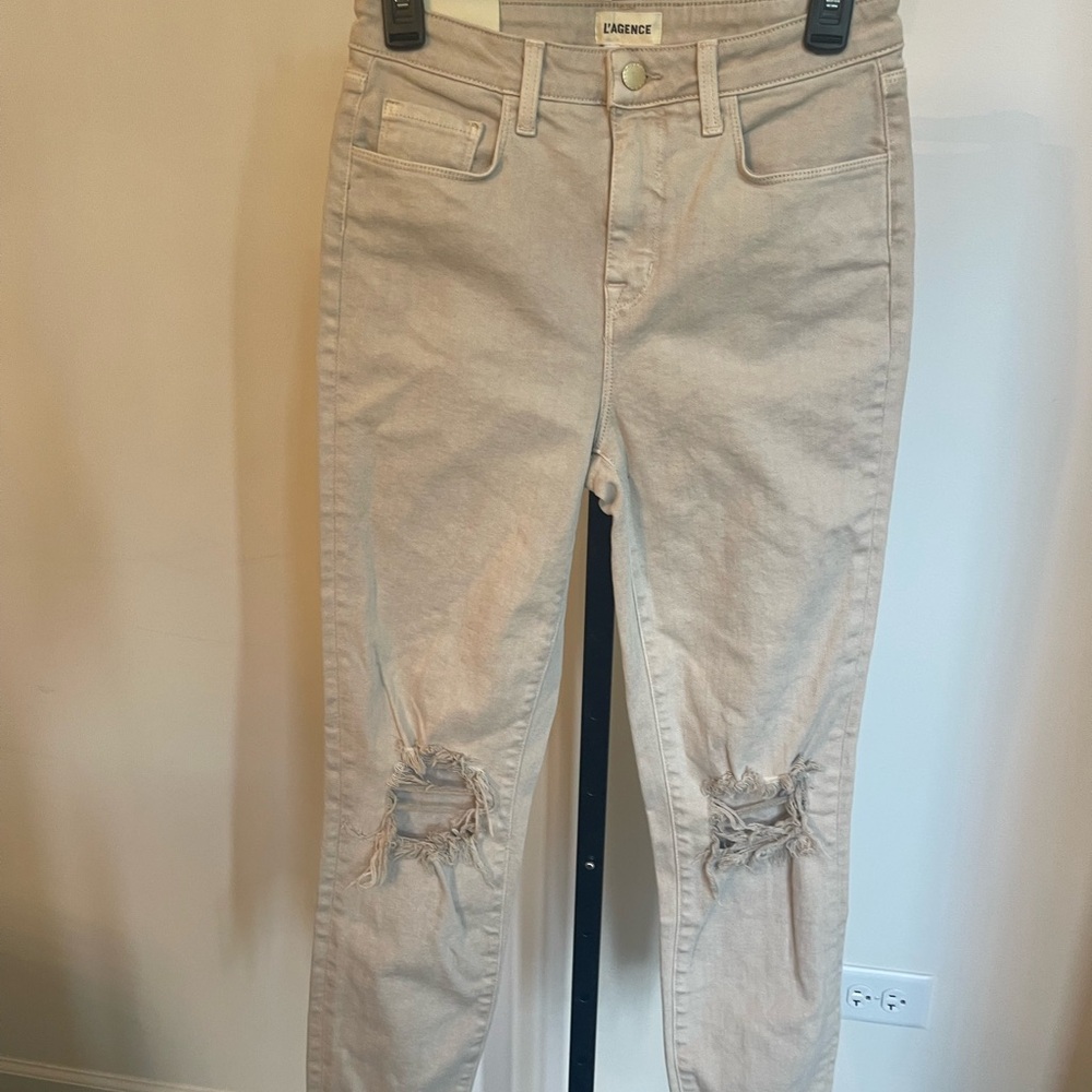L'AGENCE Women's Light Tan Distressed High Rise Jeans Size 26 NWT